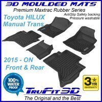 Toyota Hilux N80 Dual Cab (Manual Trans) 2015-2021 Black Front and Rear Rubber KAGU Floor Mats
