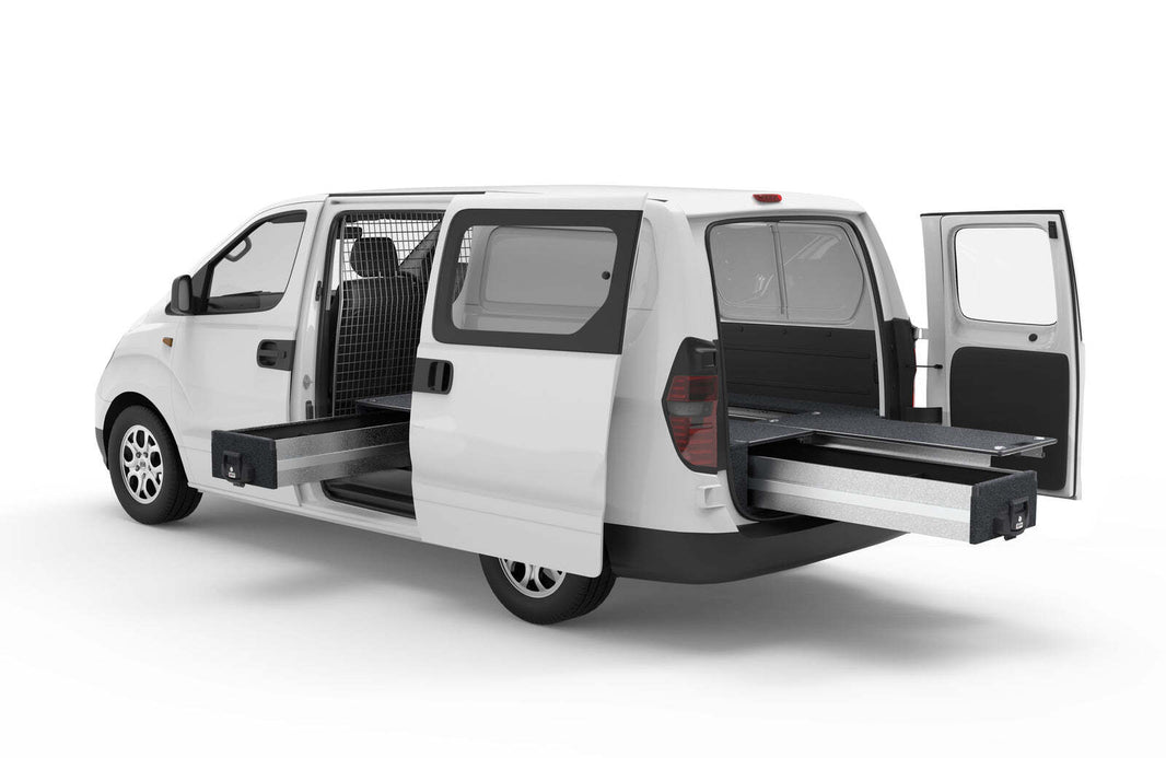 FIXED FLOOR SIDE DRAWERS & SINGLE ROLLER FLOOR REAR DRAWERS TO SUIT HYUNDAI ILOAD VAN 01/2009-12/2021