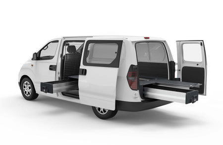 FIXED FLOOR SIDE DRAWERS & SINGLE ROLLER FLOOR REAR DRAWERS TO SUIT HYUNDAI ILOAD VAN 01/2009-12/2021