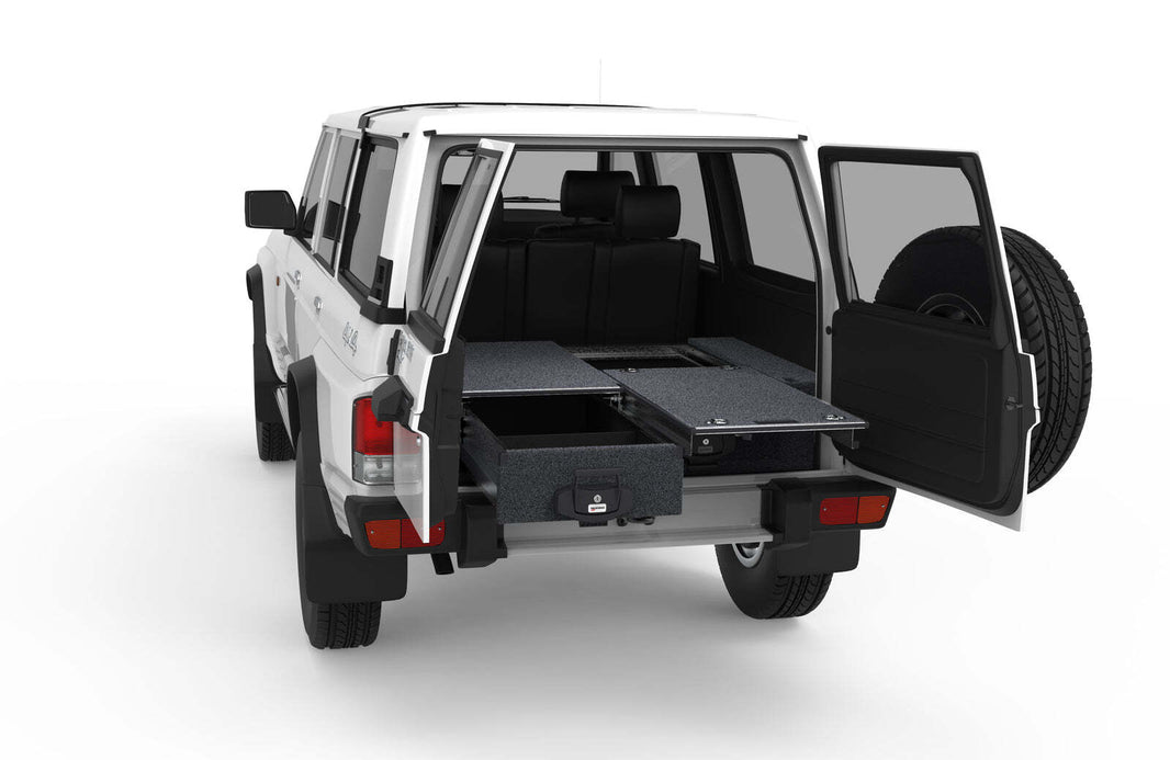 SINGLE ROLLER FLOOR DRAWERS TO SUIT NISSAN PATROL GQ WAGON AND SWB 01/1988-10/1997