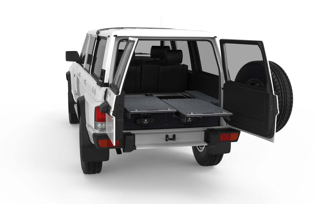 DUAL ROLLER FLOOR DRAWERS TO SUIT NISSAN PATROL GQ WAGON AND SWB 01/1988-10/1997