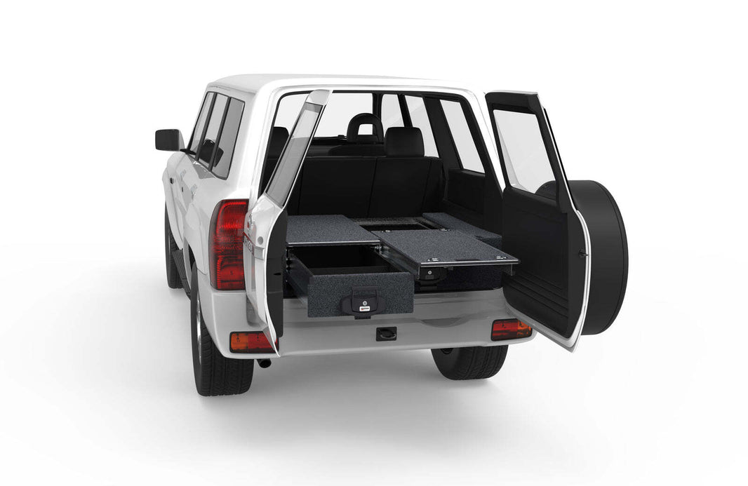 SINGLE ROLLER FLOOR DRAWERS TO SUIT NISSAN PATROL GU WAGON WITH REAR AIR CON 11/1997-12/2016