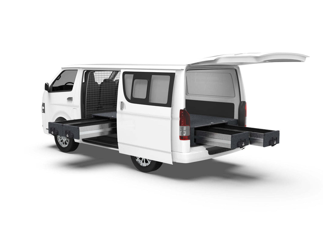 FIXED FLOOR SIDE DRAWERS & FIXED FLOOR REAR DRAWERS TO SUIT TOYOTA HIACE VAN 01/2005-04/2019