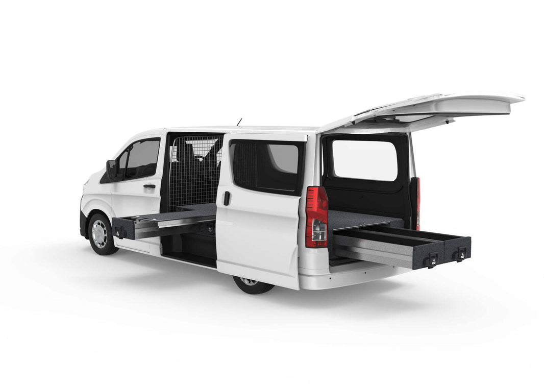 SINGLE ROLLER FLOOR SIDE DRAWERS & FIXED FLOOR REAR DRAWERS TO SUIT TOYOTA HIACE VAN 05/2019-CURRENT