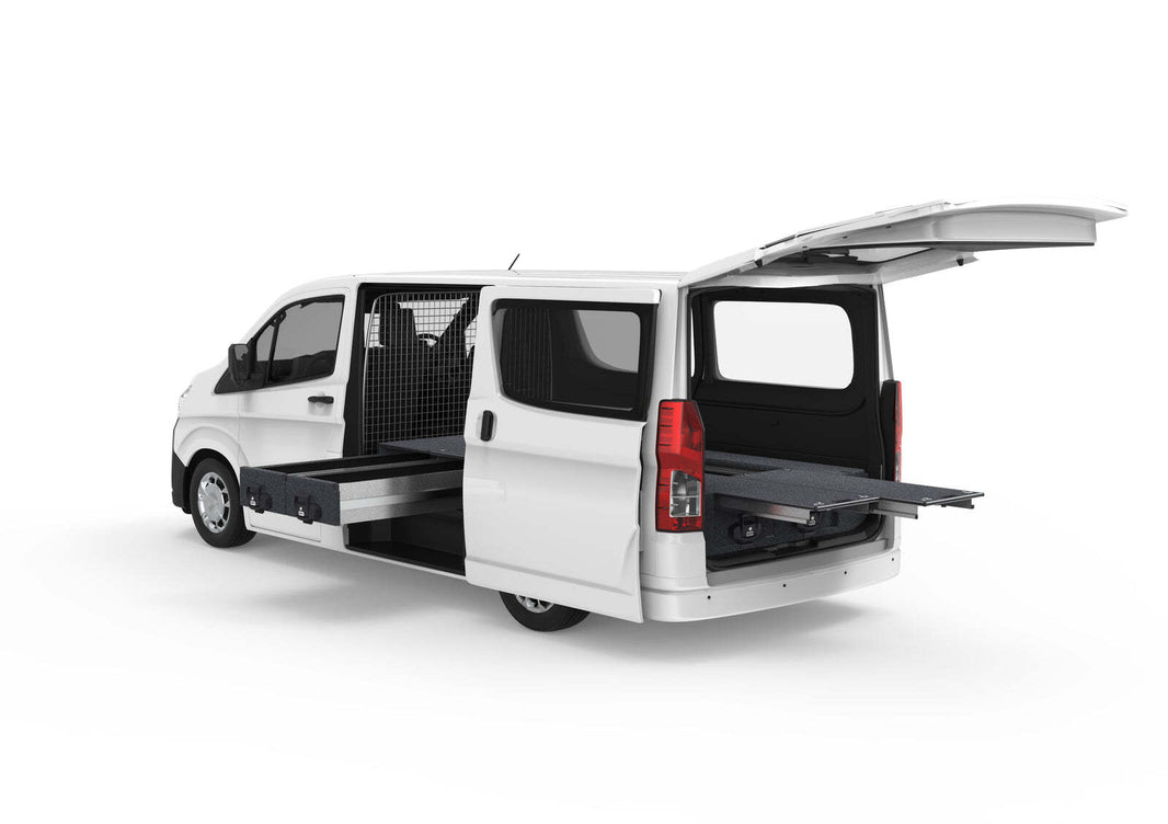 FIXED FLOOR SIDE DRAWERS & DUAL ROLLER FLOOR REAR DRAWERS TO SUIT TOYOTA HIACE VAN 05/2019-CURRENT