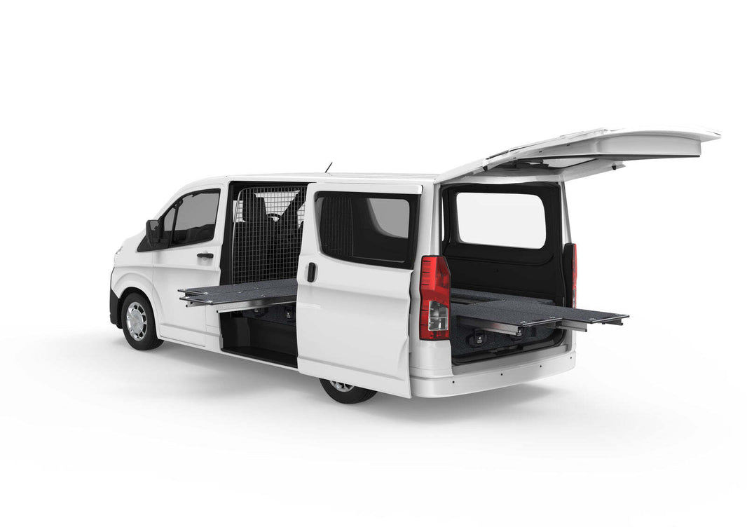 DUAL ROLLER FLOOR SIDE DRAWERS & DUAL ROLLER FLOOR REAR DRAWERS TO SUIT TOYOTA HIACE VAN 05/2019-CURRENT