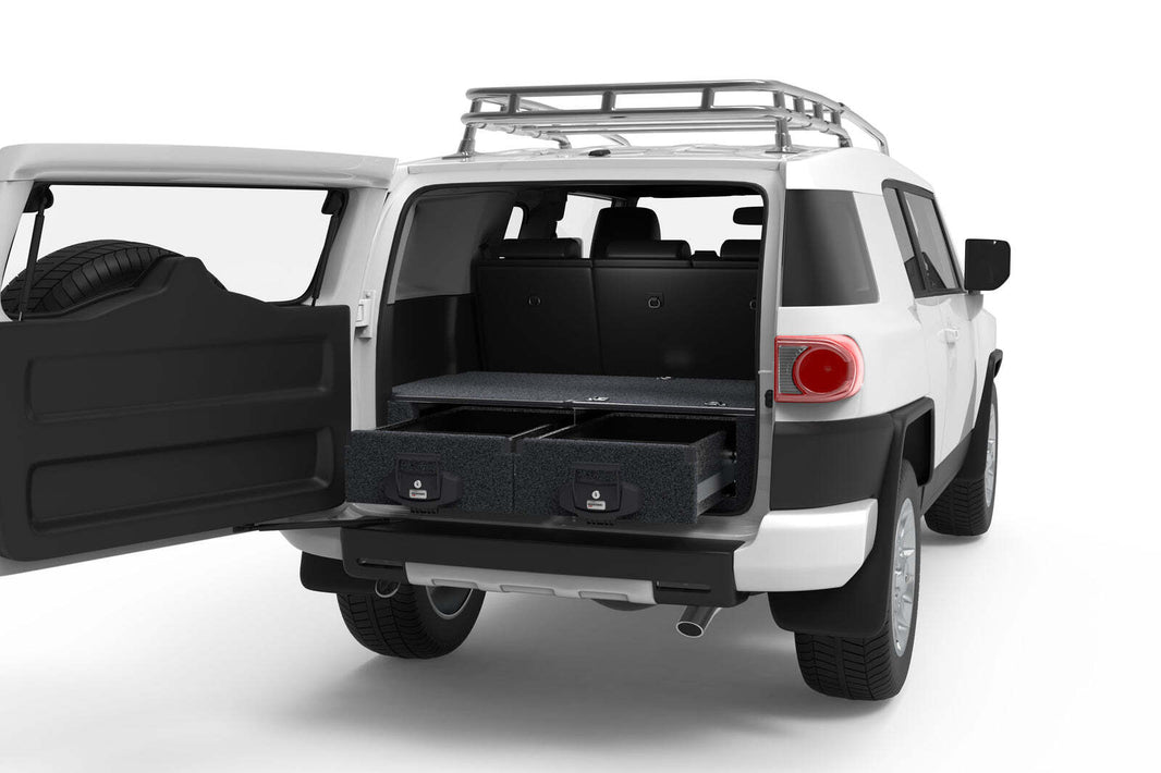 FIXED FLOOR DRAWERS TO SUIT TOYOTA LANDCRUISER FJ CRAWL CONTROL WITHOUT SUB WOOFER 2013-2016