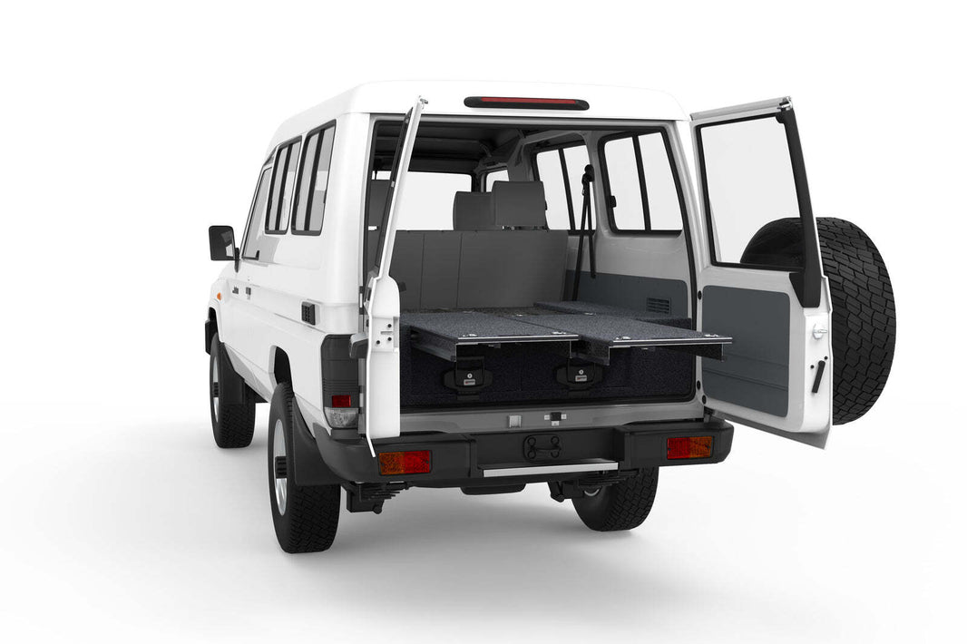 DUAL ROLLER FLOOR DRAWERS TO SUIT TOYOTA LANDCRUISER 70 SERIES LC78 V8 GXL TROOP CARRIER 01/2007-08/2022