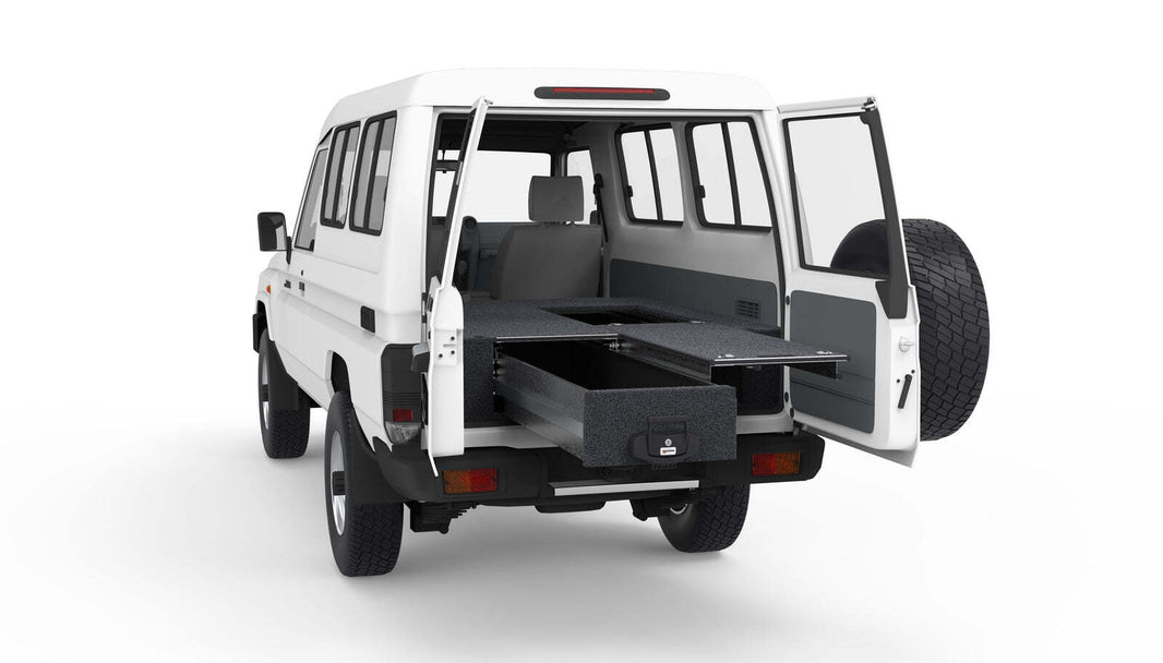 SINGLE ROLLER FLOOR DRAWERS TO SUIT TOYOTA LANDCRUISER 70 SERIES LC78 V8 WORKMATE TROOP CARRIER 01/2007-08/2022