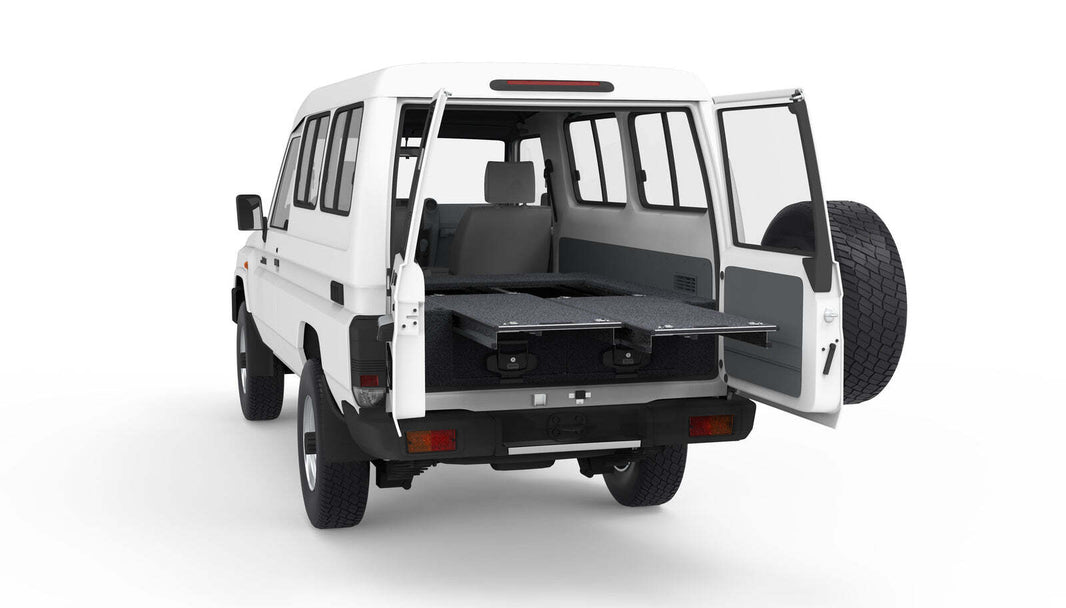 DUAL ROLLER FLOOR DRAWERS TO SUIT TOYOTA LANDCRUISER 70 SERIES LC78 V8 WORKMATE TROOP CARRIER 01/2007-08/2022