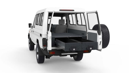 FIXED FLOOR DRAWERS TO SUIT TOYOTA LANDCRUISER 70 SERIES LC78 V8 WORKMATE TROOP CARRIER 09/2022-CURRENT
