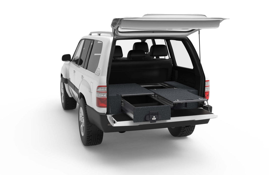 SINGLE ROLLER FLOOR DRAWERS TO SUIT TOYOTA LANDCRUISER 100 SERIES GXL WAGON WITH REAR AIR CON 04/1998-07/2002