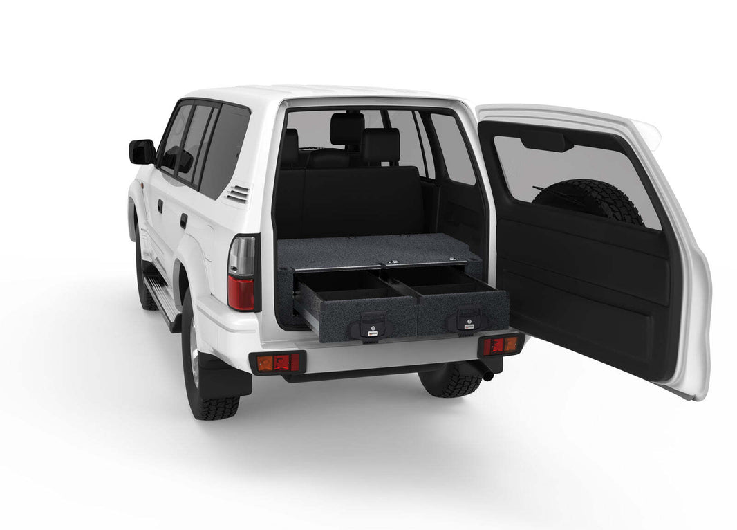 FIXED FLOOR DRAWERS TO SUIT TOYOTA LANDCRUISER PRADO 90 SERIES TX WAGON WITH REAR AIR CON 01/1999-09/2002