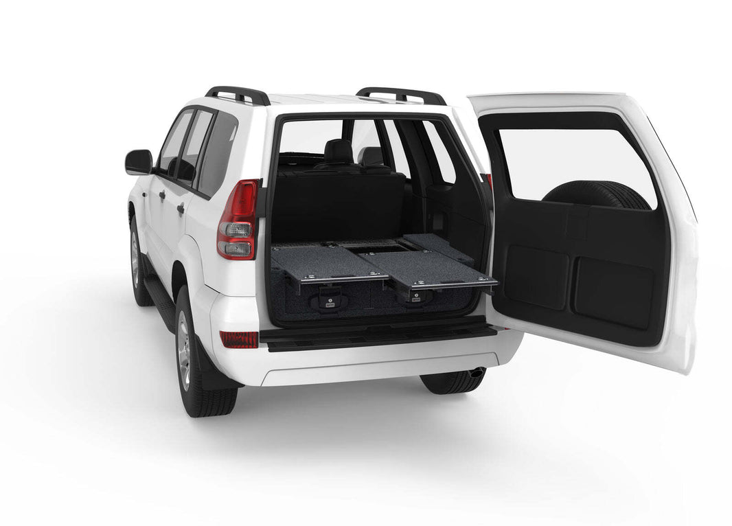 DUAL ROLLER FLOOR DRAWERS TO SUIT TOYOTA LANDCRUISER PRADO 120 SERIES WAGON WITHOUT REAR AIR CON 10/2002-09/2009