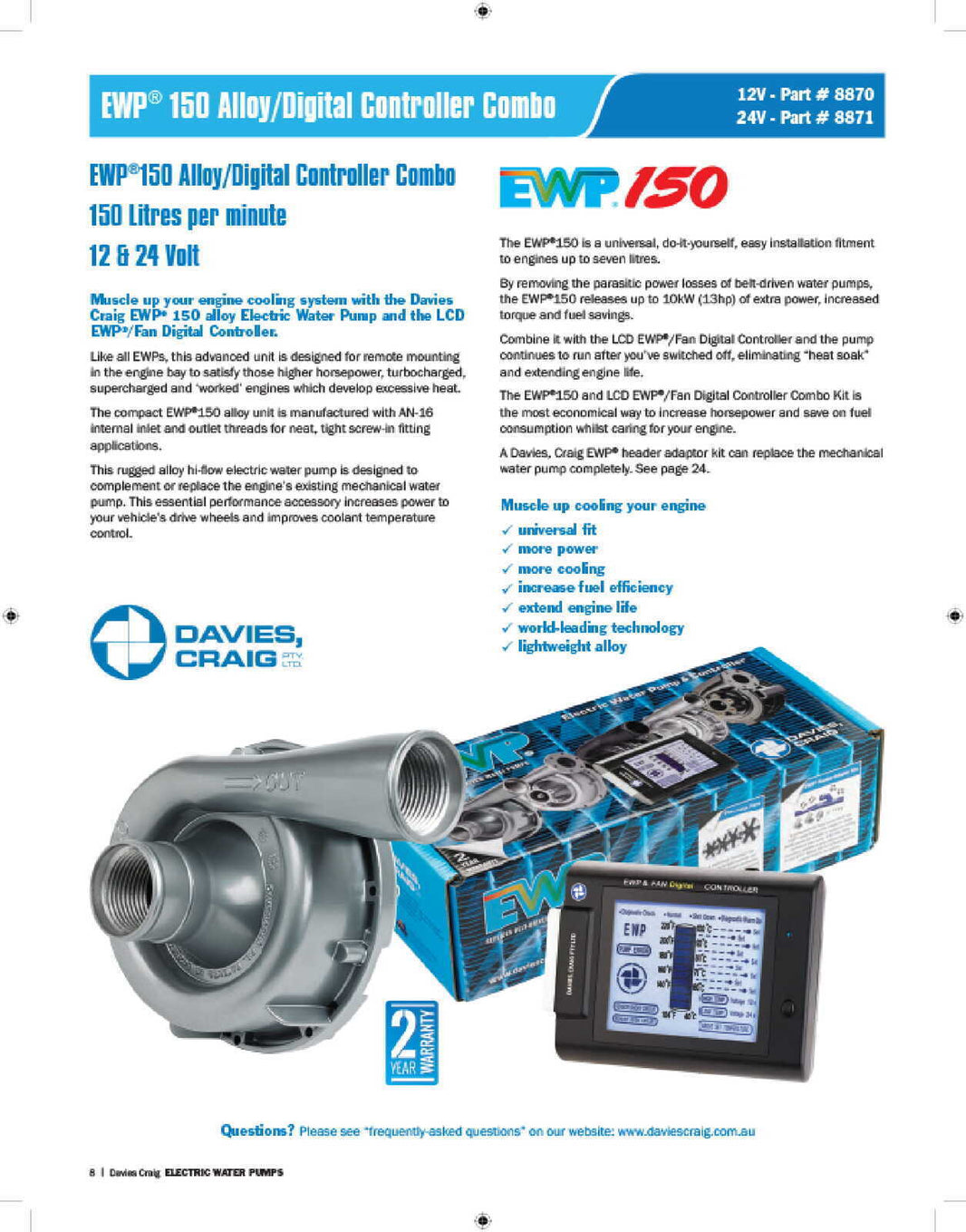 Davies Craig Electric Water Pump 150L/Min (Aluminium Casing with LCD Controller)