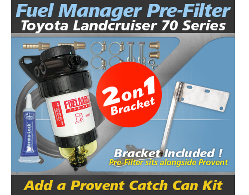Toyota Landcruiser 70 Series 2007-ON Fuel Manager Pre Filter Kit - Incl. Dual Bracket - OS-30-FMB