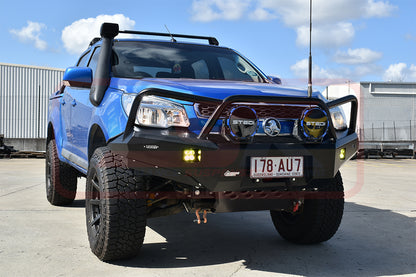 Holden Colorado RG1 Ambush Satin Black Triple Hoop Bar, Pre-Runner Infill (1" Body Lift), Slimline Silver Fairlead