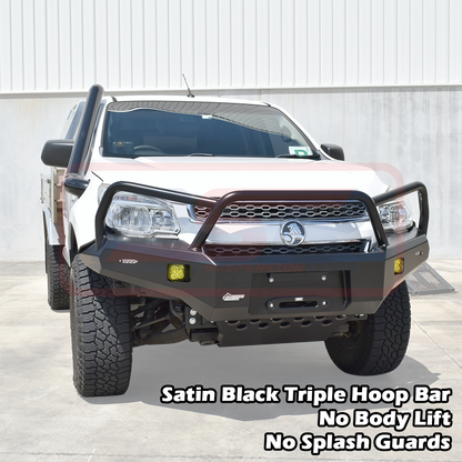 Holden Colorado RG1 Ambush Customer Painted Triple Hoop Bar, Pre-Runner Infill (1" Body Lift), Splash Guards, Standard Black Fairlead