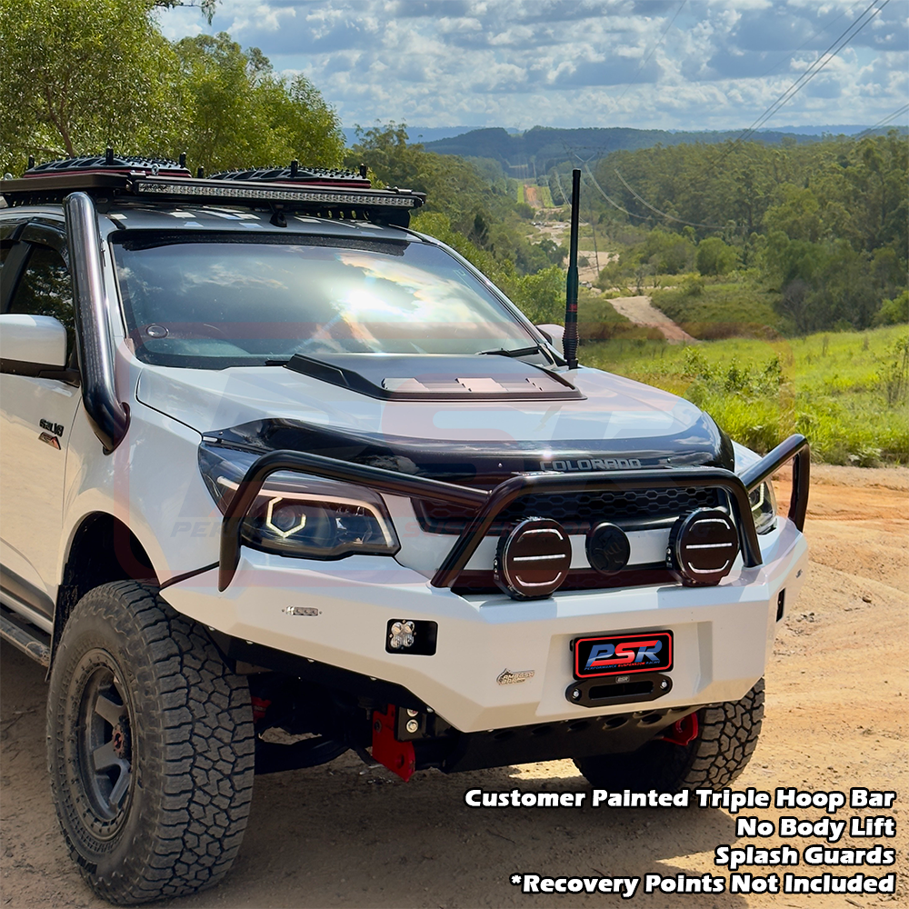 Holden Colorado RG1 Ambush Customer Painted Triple Hoop Bar, Pre-Runner Infill (2" Body Lift), Standard Silver Fairlead