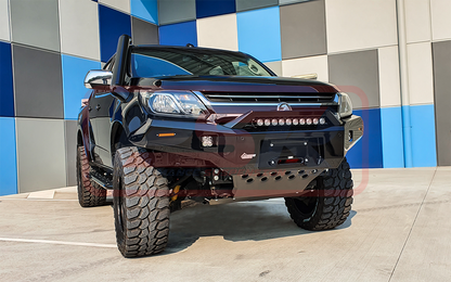 Holden Colorado RG2 Ambush Satin Black Sheet Metal Hoop Bar, Pre-Runner Infill (2" Body Lift), Splash Guards, Slimline Black Fairlead, Sensors