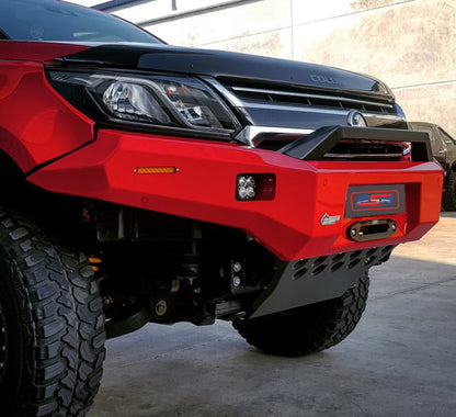 Holden Colorado RG2 Ambush Satin Black Sheet Metal Hoop Bar, Pre-Runner Infill (No Body Lift), Slimline Silver Fairlead