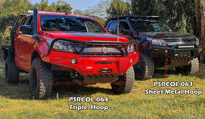 Holden Colorado RG2 Ambush Satin Black Triple Hoop Bar, Pre-Runner Infill (No Body Lift), Slimline Black Fairlead, Sensors