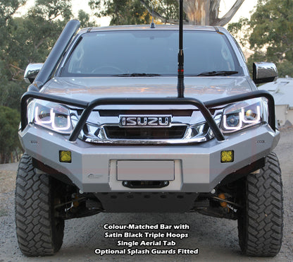 D-MAX 1 2012-2017 Ambush Satin Black Triple Hoop Bar, Pre-Runner Infill (2" Body Lift), Splash Guards, Standard Silver Fairlead