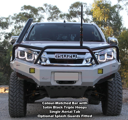 D-MAX 1 2012-2017 Ambush Satin Black Triple Hoop Bar, Pre-Runner Infill (2" Body Lift), Splash Guards, Standard Silver Fairlead