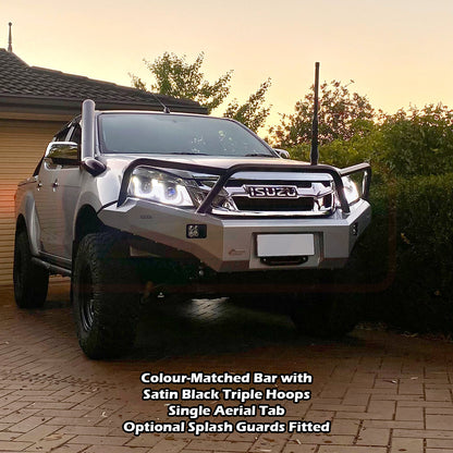 D-MAX 1 2012-2017 Ambush Satin Black Triple Hoop Bar, Pre-Runner Infill (2" Body Lift), Splash Guards, Standard Silver Fairlead