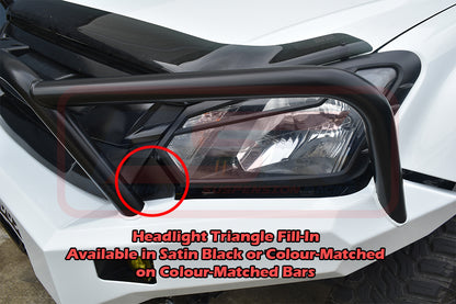 Isuzu D-MAX 2 2017-2020 Ambush Customer Painted Hoopless Bar, Infill (No Body Lift), Splash Guards, Standard Black Fairlead, Satin Black Triangle
