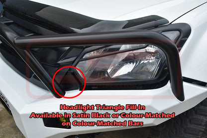 Isuzu D-MAX 2 2017-2020 Ambush Customer Painted Hoopless Bar, Pre-Runner Infill (2" Body Lift), Standard Black Fairlead, Satin Black Triangle