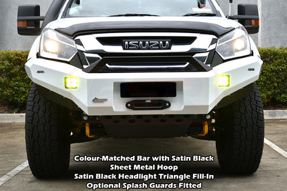 Isuzu D-MAX 2 2017-2020 Ambush Customer Painted Sheet Metal Hoop Bar, Infill (No Body Lift), Splash Guards, Slim Silver Fairlead, Satin Tri