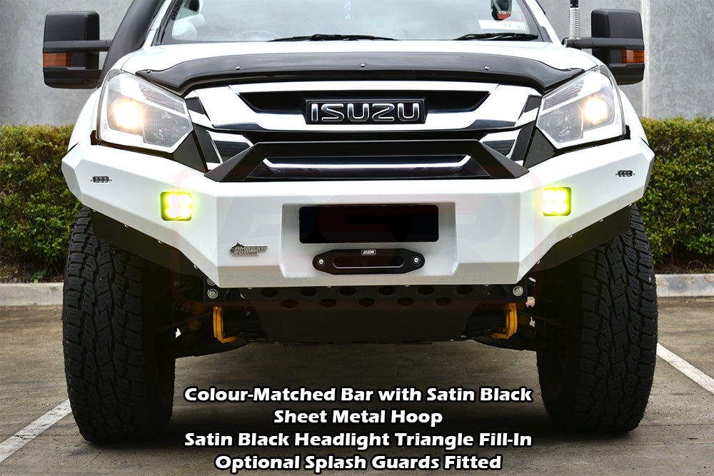 Isuzu D-MAX 2 2017-2020 Ambush Customer Painted Sheet Metal Hoop Bar, Infill (2" Body Lift), Standard Silver Fairlead, Satin Black Triangle
