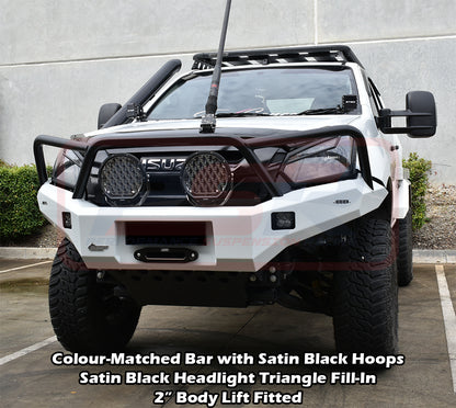 D-MAX 2 2017-2020 Ambush Satin Black Triple Hoop Bar, Pre-Runner Infill (No Body Lift), Splash Guards, Standard Silver Fairlead