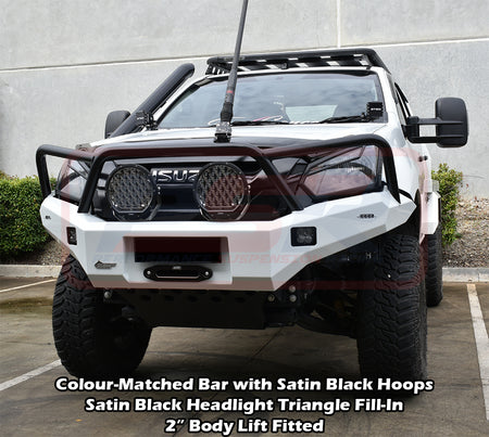 D-MAX 2 2017-2020 Ambush Satin Black Triple Hoop Bar, Pre-Runner Infill (No Body Lift), Splash Guards, Standard Silver Fairlead