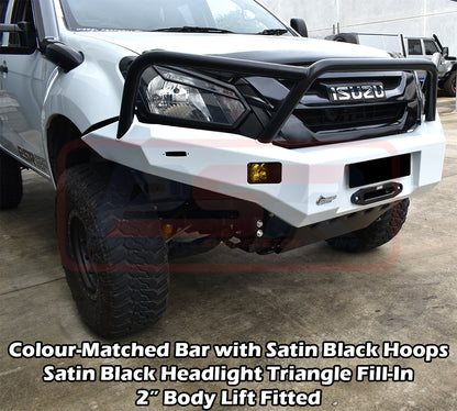 D-MAX 2 2017-2020 Ambush Satin Black Triple Hoop Bar, Pre-Runner Infill (No Body Lift), Splash Guards, Standard Silver Fairlead