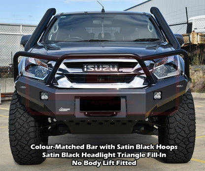 D-MAX 2 2017-2020 Ambush Satin Black Triple Hoop Bar, Pre-Runner Infill (No Body Lift), Splash Guards, Standard Silver Fairlead