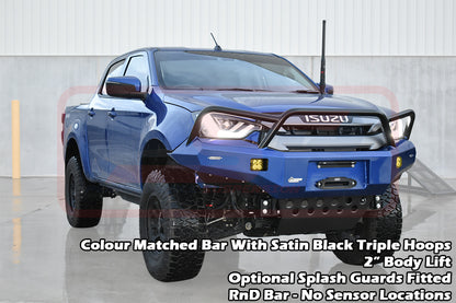 Isuzu D-MAX 3 21-24 Ambush Satin Black Triple Hoop Bar, Pre-Runner Infill (No Body Lift), Standard Silver Fairlead, Sensors