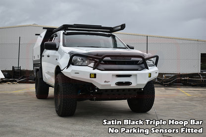 Isuzu D-MAX 3 21-24 Ambush Satin Black Triple Hoop Bar, Pre-Runner Infill (No Body Lift), Standard Black Fairlead, Sensors