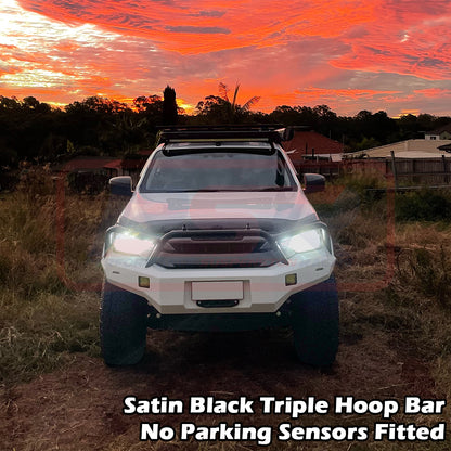 Isuzu D-MAX 3 21-24 Ambush Satin Black Triple Hoop Bar, Pre-Runner Infill (1" Body Lift), Standard Black Fairlead