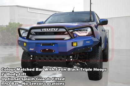 Isuzu D-MAX 3 21-24 Ambush Satin Black Triple Hoop Bar, Pre-Runner Infill (2" Body Lift), Standard Black Fairlead