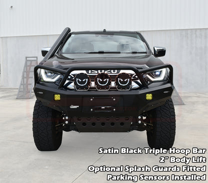 Isuzu D-MAX 3 21-24 Ambush Customer Painted Triple Hoop Bar, Pre-Runner Infill (2" Body Lift), Splash Guards, Standard Black Fairlead, Sensors