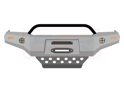 Toyota Hilux N70 11-15 Ambush Satin Black Low Single Hoop Bar, Pre-Runner Infill (1" Body Lift), Splash Guards, Standard Silver Fairlead