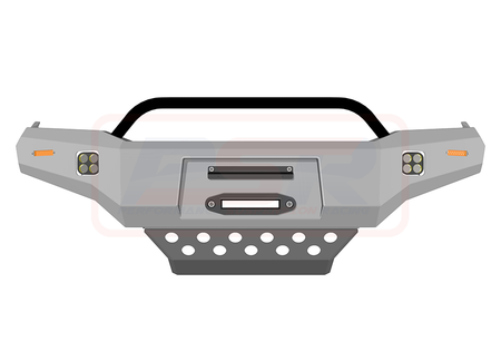 Toyota Hilux N70 11-15 Ambush Satin Black Low Single Hoop Bar, Pre-Runner Infill (1" Body Lift), Splash Guards, Standard Black Fairlead