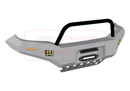 Toyota Hilux N70 11-15 Ambush Satin Black Single Hoop Bar, Pre-Runner Infill (2" Body Lift), Splash Guards, Standard Silver Fairlead