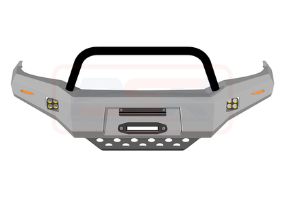 Toyota Hilux N70 11-15 Ambush Colour Coded Bar, Satin Black Single Hoop, Pre-Runner Infill (1" Body Lift), Splash Guards, Slim Silver Fairlead