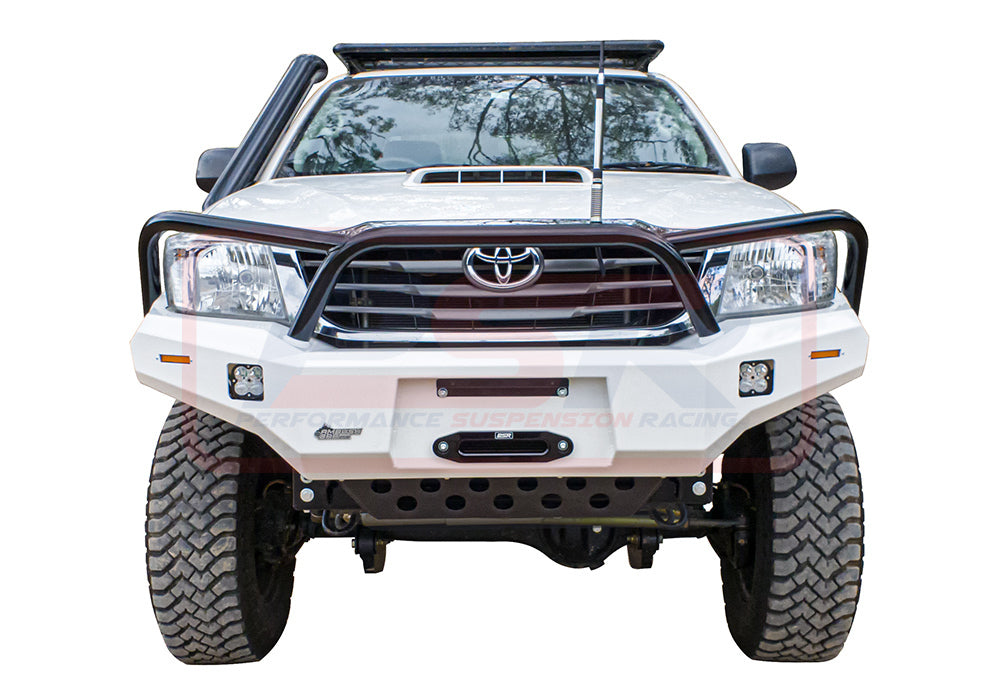 Toyota Hilux N70 11-15 Ambush Colour Coded Bar, Satin Black Triple Hoop, Pre-Runner Infill (2" Body Lift), Splash Guards, Slim Black Fairlead