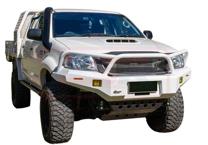 Toyota Hilux N70 11-15 Ambush Satin Black Triple Hoop Bar, Pre-Runner Infill (1" Body Lift), Splash Guards, Standard Silver Fairlead