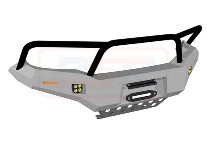 Toyota Hilux N70 11-15 Ambush Satin Black Triple Hoop Bar, Pre-Runner Infill (2" Body Lift), Splash Guards, Slimline Black Fairlead