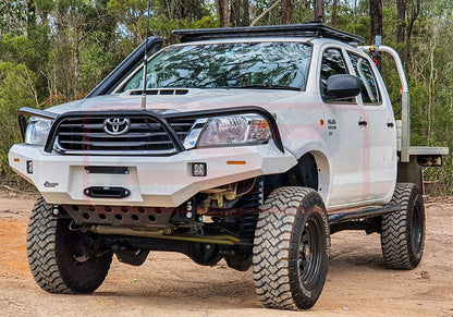 Toyota Hilux N70 11-15 Ambush Satin Black Triple Hoop Bar, Pre-Runner Infill (2" Body Lift), Splash Guards, Slimline Silver Fairlead